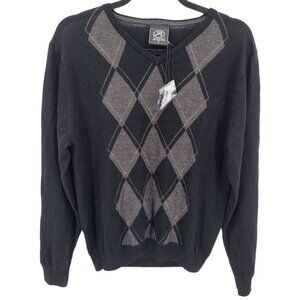 Ahead Mens small black gray argyle sweater knit v neck wool NWT